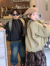 韩版女童外套2023冬季新款儿童灯笼袖外套加绒休闲宽松棒球服潮
