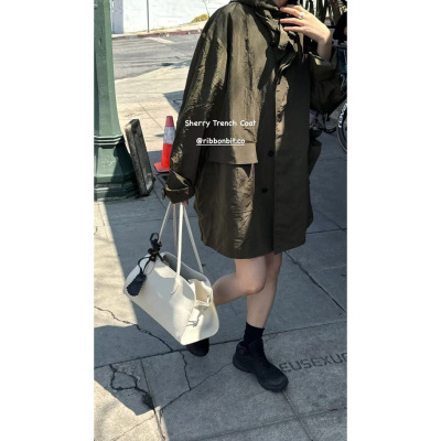 现 2026春季新款韩国设计师ribb*nbit中性风立领连帽风衣外套