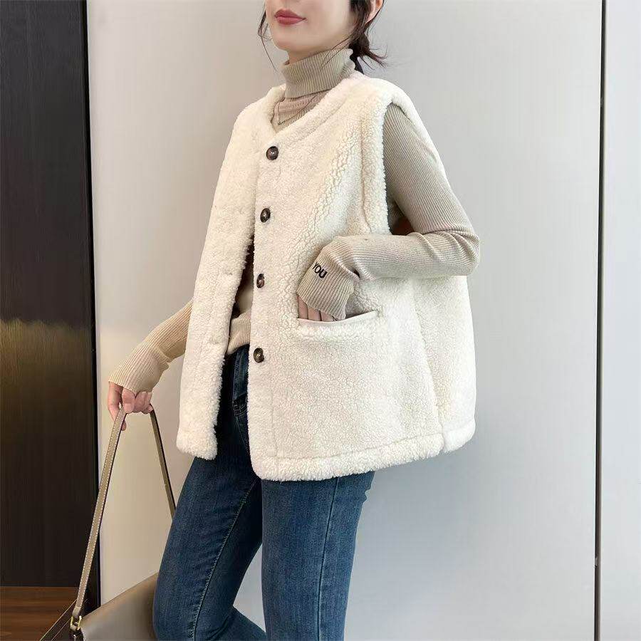 仿羊羔毛皮毛一体仿兔毛绒马甲女秋冬2026新韩版时髦洋气无袖外套