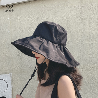 黑胶防晒遮阳帽子女夏季遮脸防紫外线太阳帽户外骑车大帽檐渔夫帽