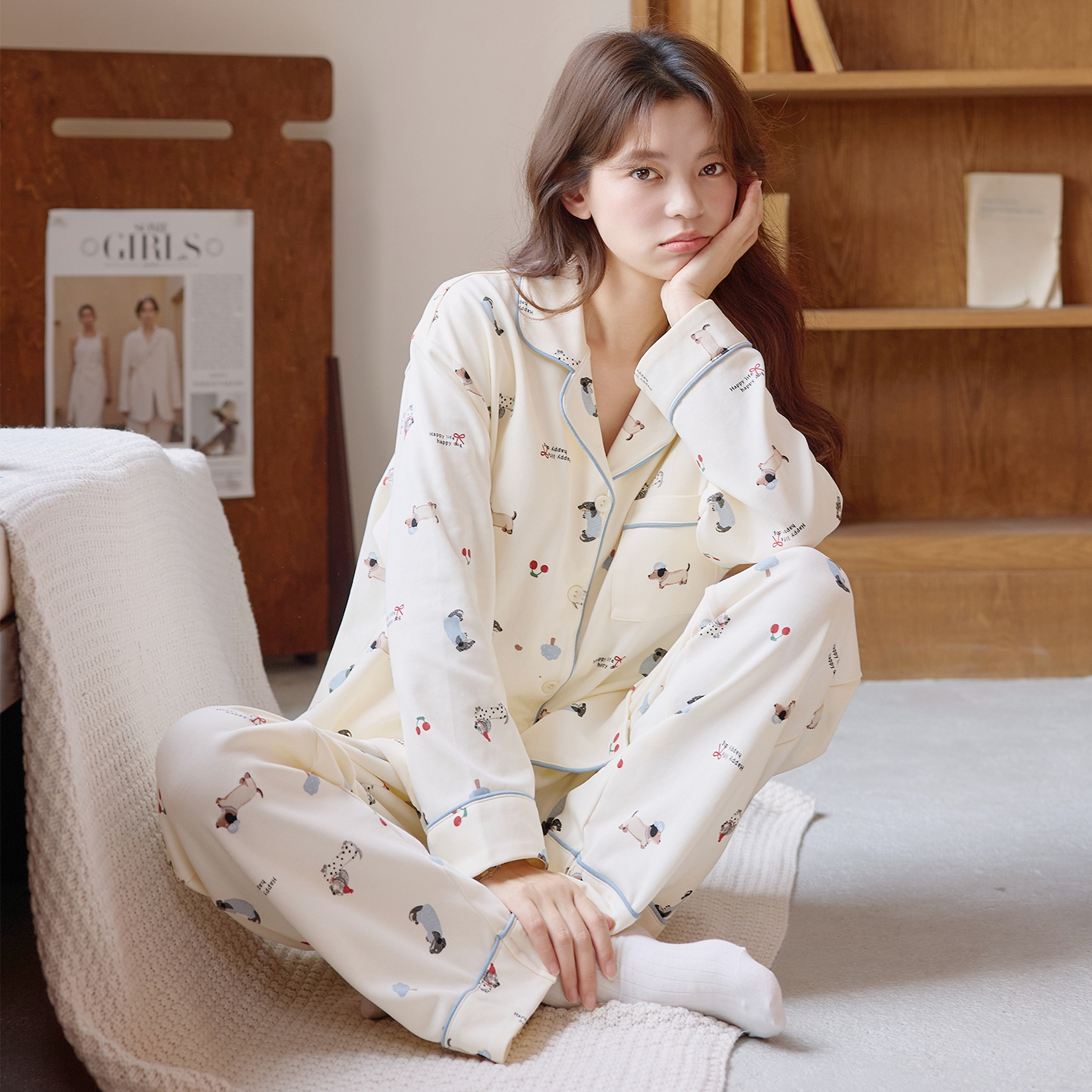 2025年秋冬季女士针织棉睡衣套装