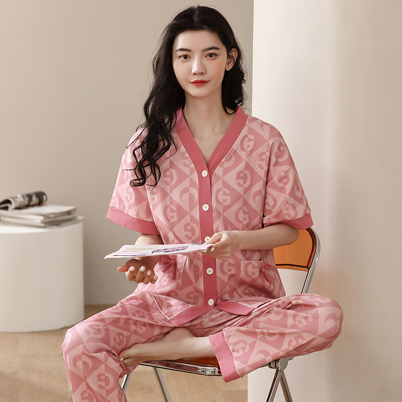 2022年新款睡衣女夏纯棉短袖长裤开衫韩版春秋夏款家居服薄款套装