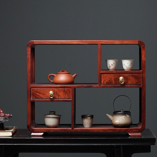 独板缅甸花梨实木博古架茶边柜中式客厅红木茶桌收纳架桌面置物架