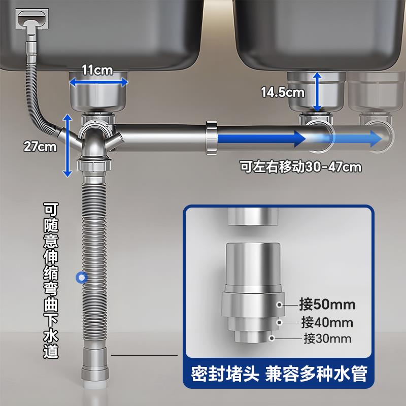 厨房洗菜盆下水管配件水槽单双槽下水器全套洗碗池防臭水排水管子