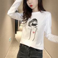 大码 百搭纯棉打底衫 修身 2019秋冬白色t恤女长袖 显瘦宽松圆领韩版