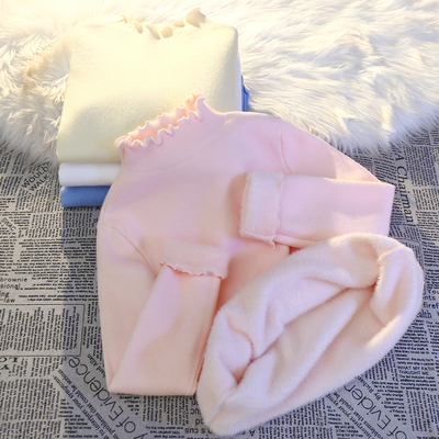 秋冬季木耳边半高领长袖打底针织衫加厚一体绒保暖粉色毛衣女内搭