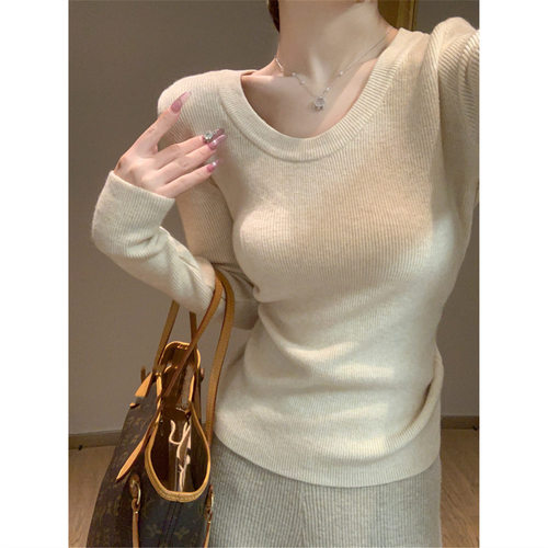 韩系u领针织衫女2025秋冬新款高级感修身显瘦毛衣上衣内搭打底衫