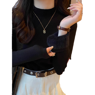 半高领加厚加绒保暖黑色毛衣女冬