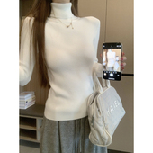 打底针织衫 早秋2025韩系氛围感高领百搭修身 长袖 上衣白色毛衣女士