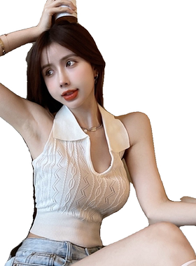 夏季时尚百搭性感辣妹美背无袖针织短款高腰修身显瘦吊带背心上衣