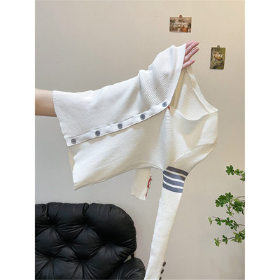 春秋冬韩系v领修身短款针织开衫上衣学院风小个子白色毛衣外套女