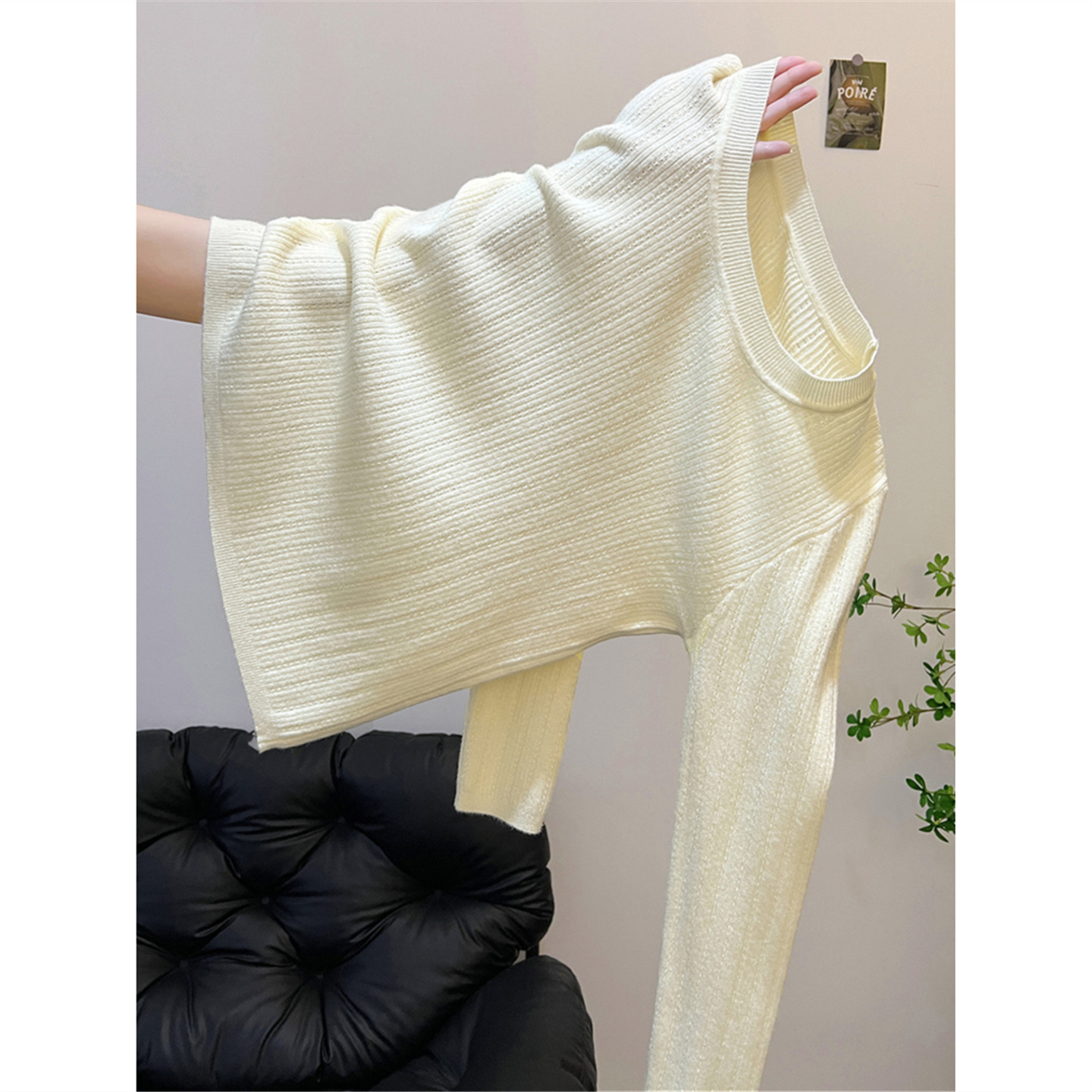 法式高级感针织毛衣小个子短款打底衫春秋冬季软糯坑条内搭上衣女