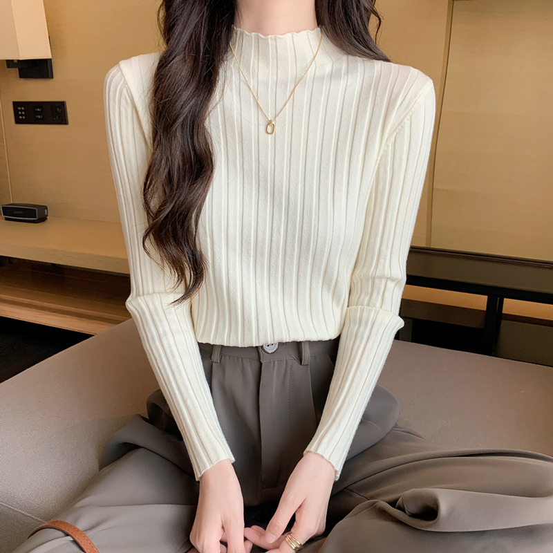 中领毛衣女长袖打底衫秋冬2025新款半高领修身紧身内搭针织衫上衣