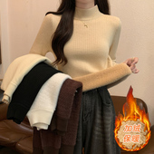 加厚保暖内搭上衣 打底针织衫 一体绒毛衣女秋冬2026新款 半高领长袖
