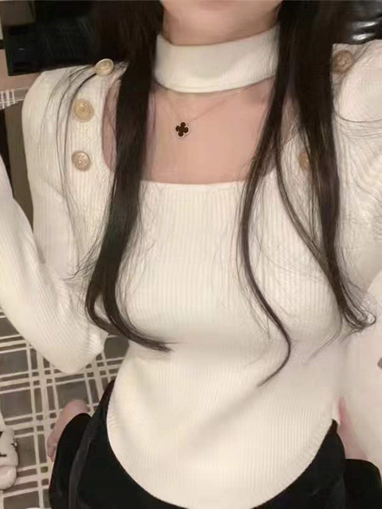 春秋冬薄款长袖针织衫设计感小众挂脖半高领内搭毛衣女打底衫上衣,女装/女士精品,毛针织衫,淘宝优惠券,粉丝福利购,淘宝优惠卷