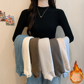 上衣加厚一体绒黑色毛衣女内搭 打底针织衫 秋冬2026新款 半高领长袖