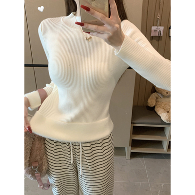 加厚加绒白色内搭毛衣女半高领打底衫秋冬百搭修身长袖针织衫上衣
