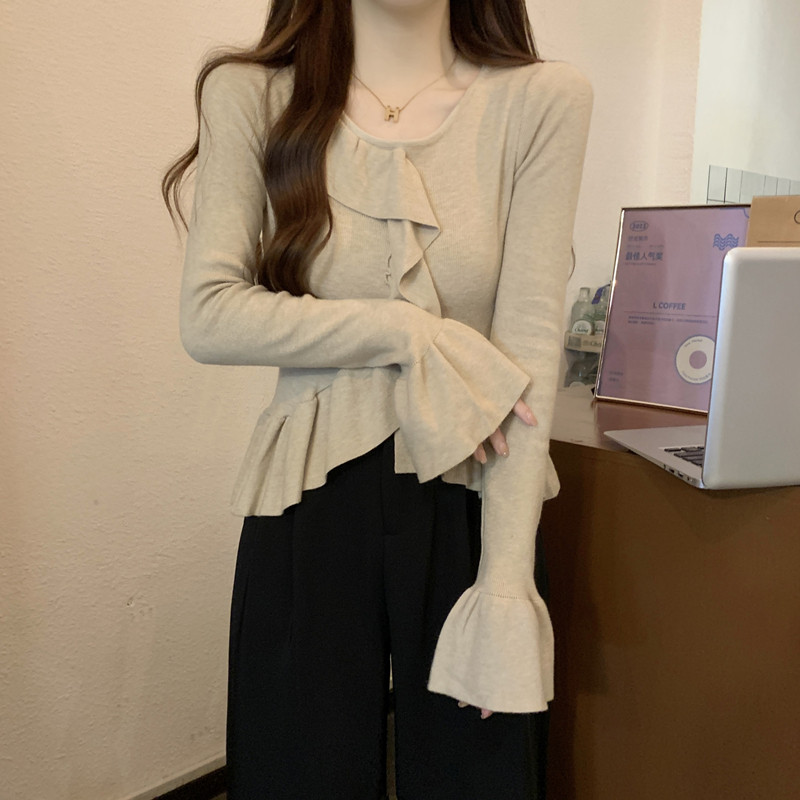 秋冬小个子荷叶边喇叭袖衫短款长袖毛衣女内搭打底衫,女装/女士精品,毛针织衫,淘宝优惠券,粉丝福利购,淘宝优惠卷