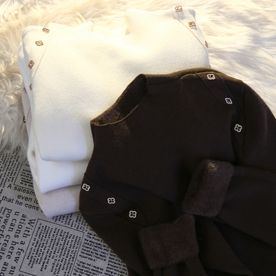 秋冬加厚加绒半高领打底衫上衣洋气设计感可外穿一体绒针织毛衣女