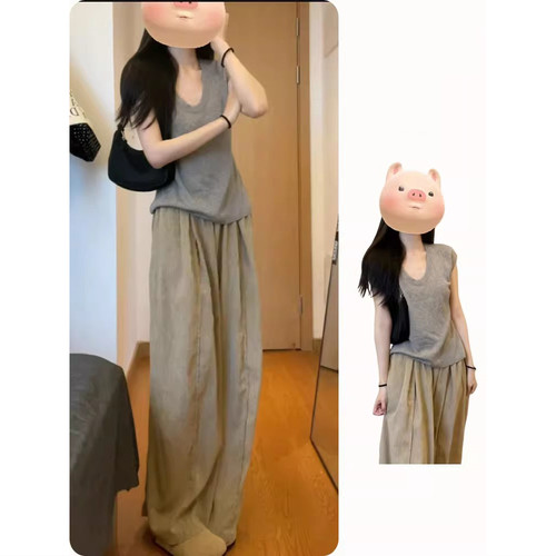 u领正肩灰色t恤女短袖夏季薄款百搭修身显瘦小飞袖冰丝针织衫上衣