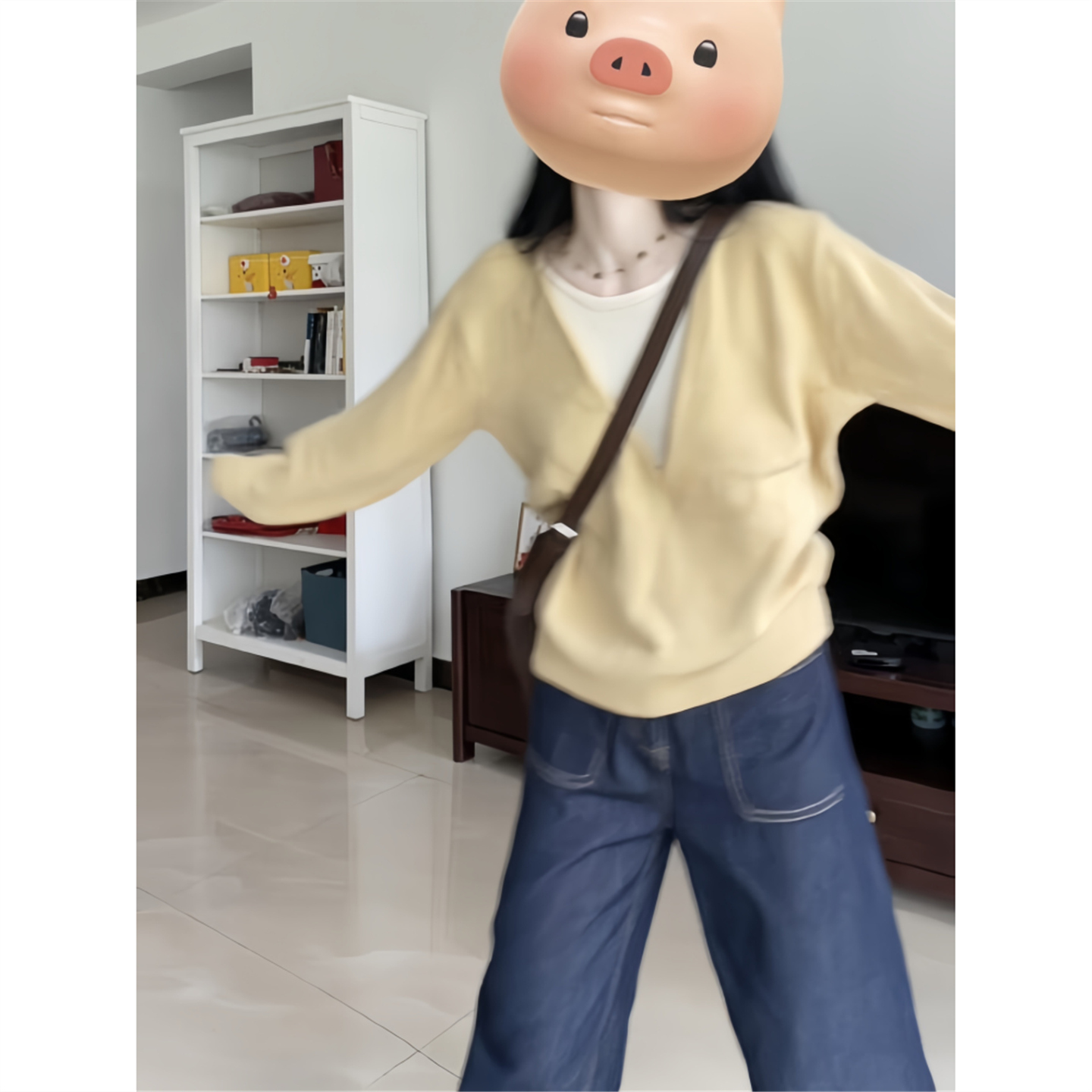 秋冬季外穿宽松长袖针织衫上衣慵懒松弛感假两件黄色毛衣女打底衫