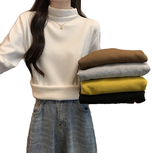 白色德绒打底衫女秋冬季新款半高领内搭保暖加厚加绒长袖t恤上衣