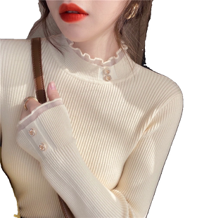 秋冬半高领内搭保暖加厚加绒长袖毛衣女洋气好看的打底针织衫上衣