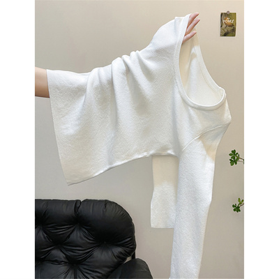 u领白色毛衣女秋冬修身显瘦收腰长袖针织衫高级感内搭打底衫上衣