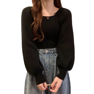 春秋薄款法式方领内搭毛衣女秋冬