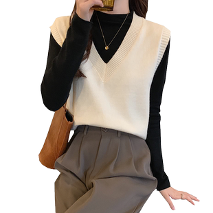 秋冬2025年新款外搭叠穿毛衣马甲女士短款v领背心针织衫马夹上衣