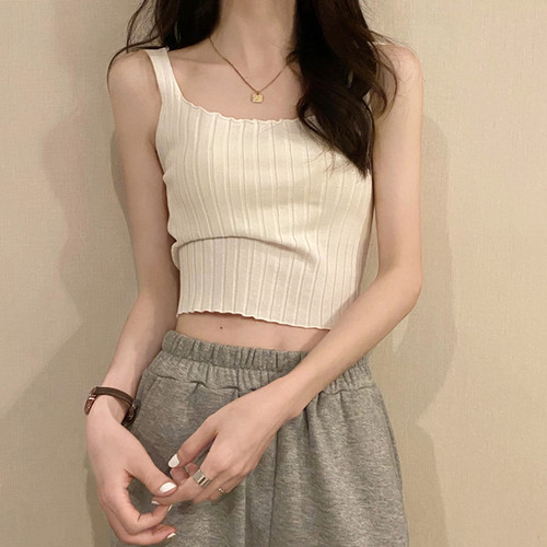 夏季法式甜辣方领针织背心女外穿