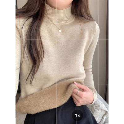 半高领加绒加厚保暖打底衫女秋冬修身可外穿内搭长袖针织毛衣上衣