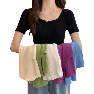 春夏季2026新款修身薄款短袖打底针织衫女短款冰丝t恤女上衣ins潮