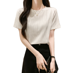 夏季2026新款设计感小众正肩t恤女短袖百搭修身洋气减龄气质上衣