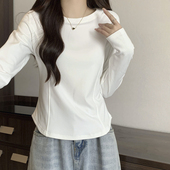 上衣小个子内搭甜辣长袖 秋冬季 t恤女 短款 德绒打底衫 新款 正肩修身