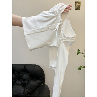 秋冬内搭白色t恤女长袖 上衣 芭蕾风蕾丝蝴蝶结加厚保暖德绒打底衫