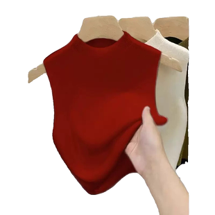 针织小吊带背心女外穿夏季修身短款半高领内搭无袖t恤上衣打底衫