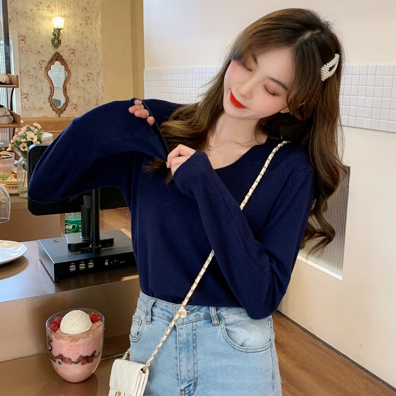 秋冬季新款宽松慵懒风套头v领毛衣女薄款外穿长袖打底针织衫上衣|ruв категории Женская одежда, свитер - от Buy2taobao.com для оказания профессиональной услуги покупки агента Taobao