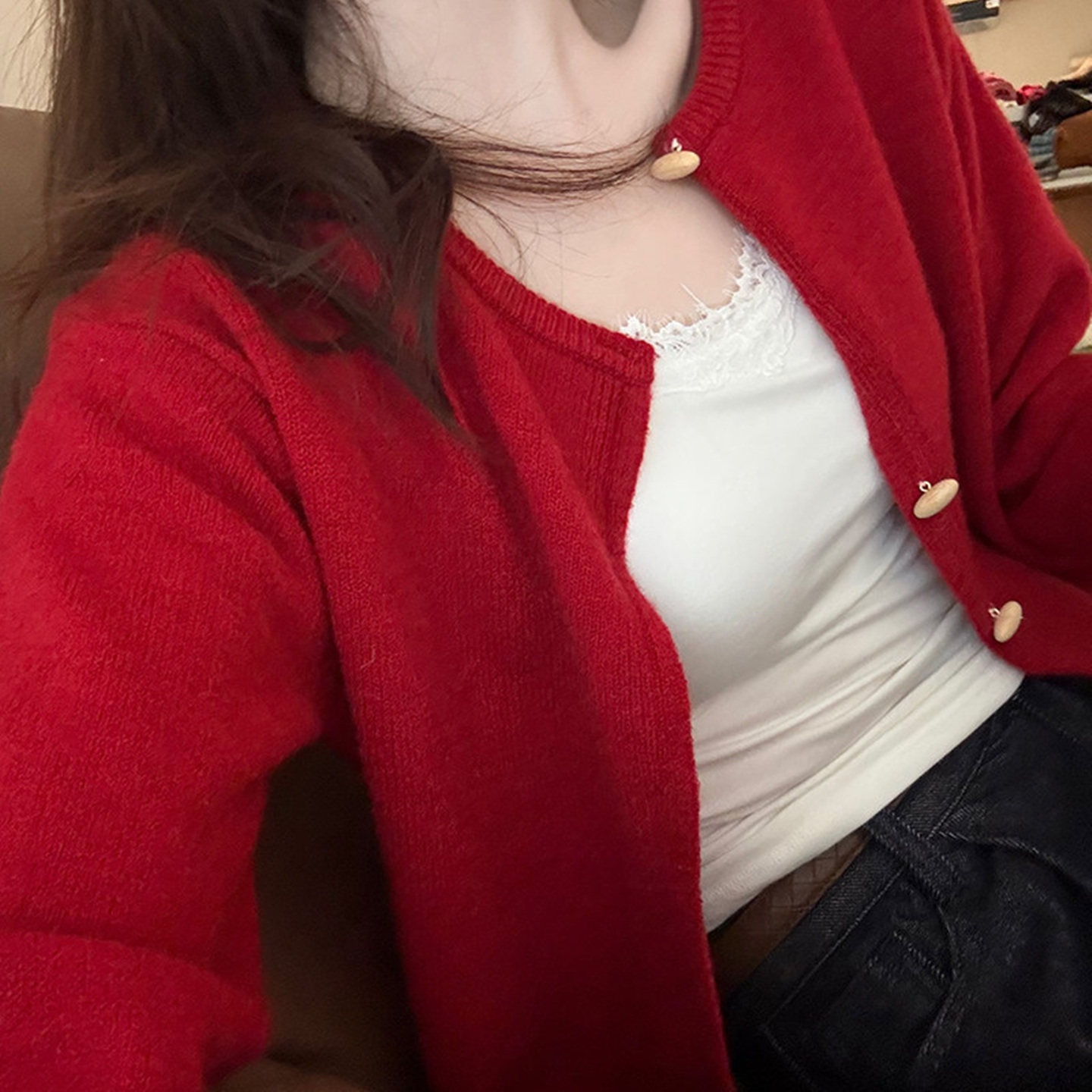 安可拉红早秋韩系穿搭红色开衫毛衣外套女春秋小个子短款针织上衣