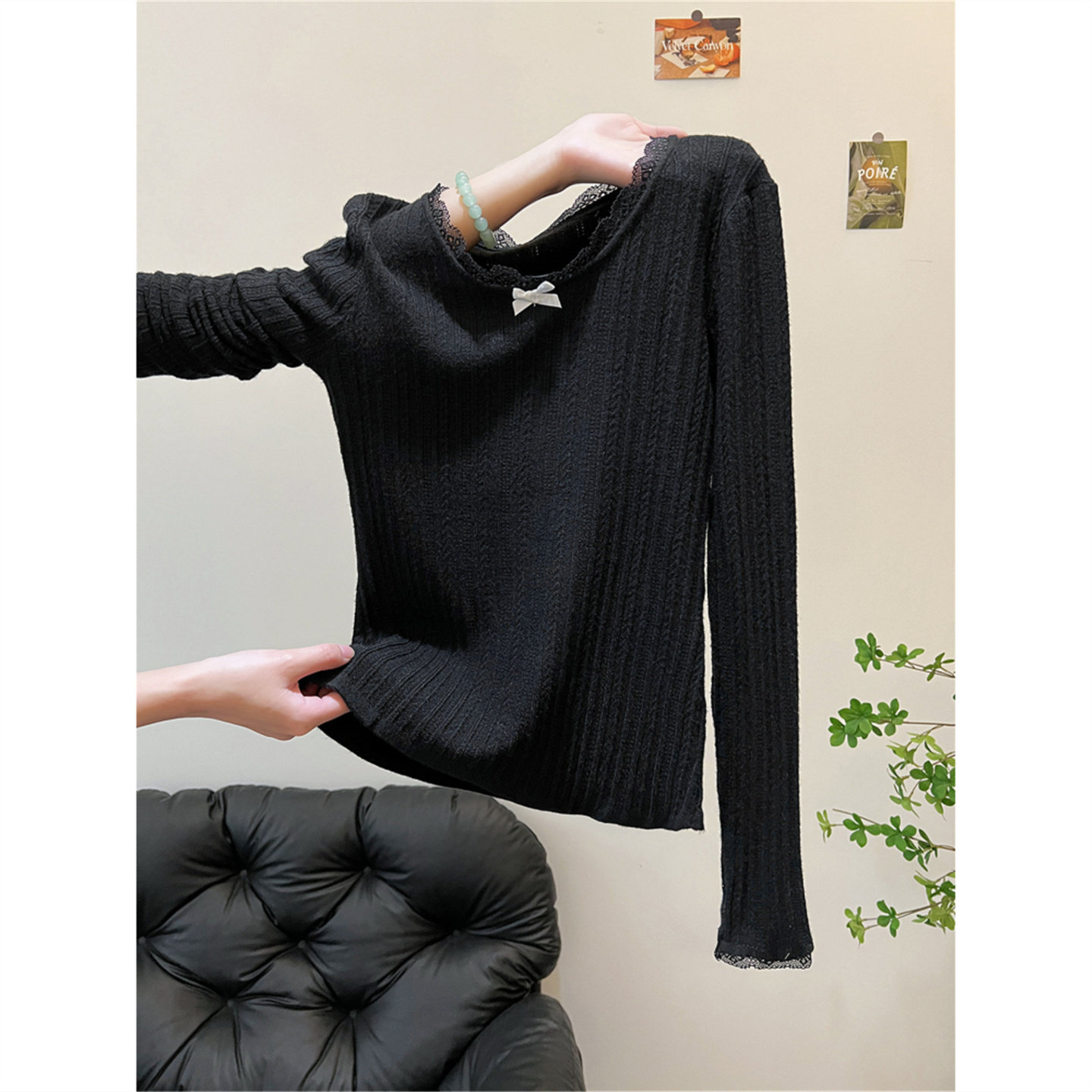 秋冬蕾丝长袖打底针织衫上衣高级感可外穿内搭超好看蝴蝶结毛衣女,女装/女士精品,毛针织衫,淘宝优惠券,粉丝福利购,淘宝优惠卷