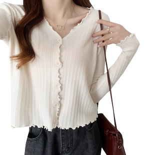 秋冬新款百搭宽松外穿v领长袖针织衫上衣洋气开衫毛衣短款外套女