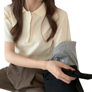 t恤女短袖2026年新款百搭修身学生翻领Polo衫薄款冰丝针织衫上衣