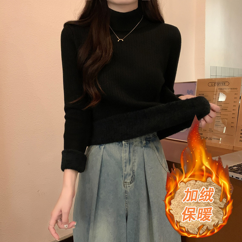 黑色毛衣女秋冬半高领加厚一体绒长袖打底衫冬季保暖内搭,女装/女士精品,毛针织衫,淘宝优惠券,粉丝福利购,淘宝优惠卷