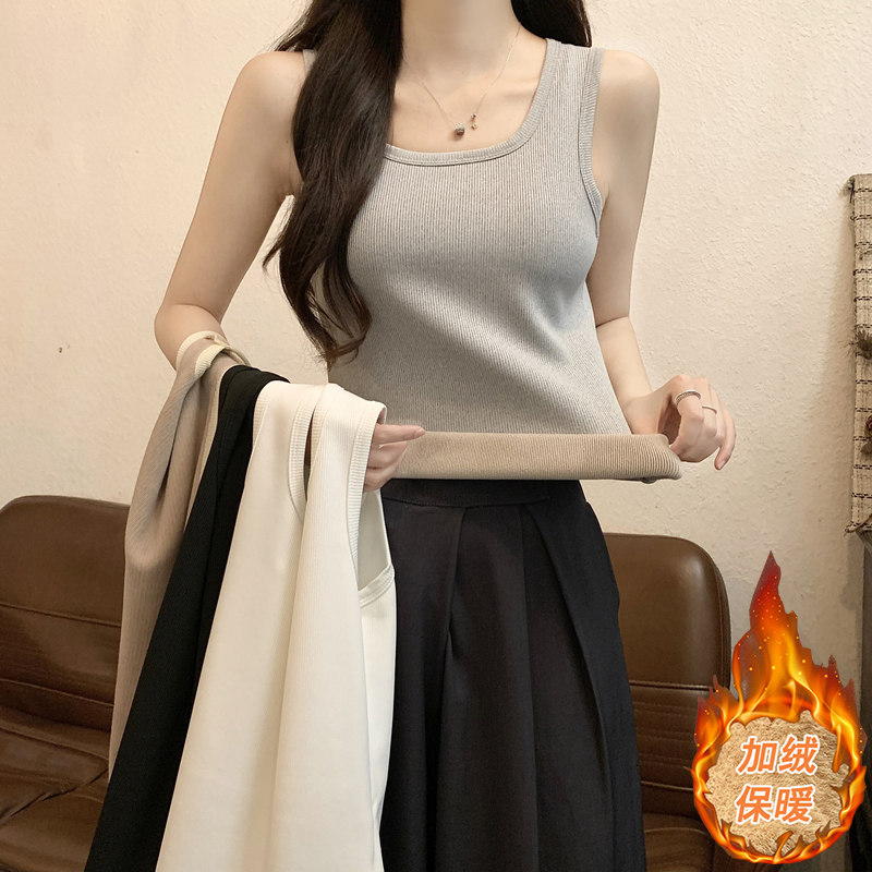 宽肩带背心女加绒加厚保暖发热秋冬2025新款内搭打底修身显瘦上衣