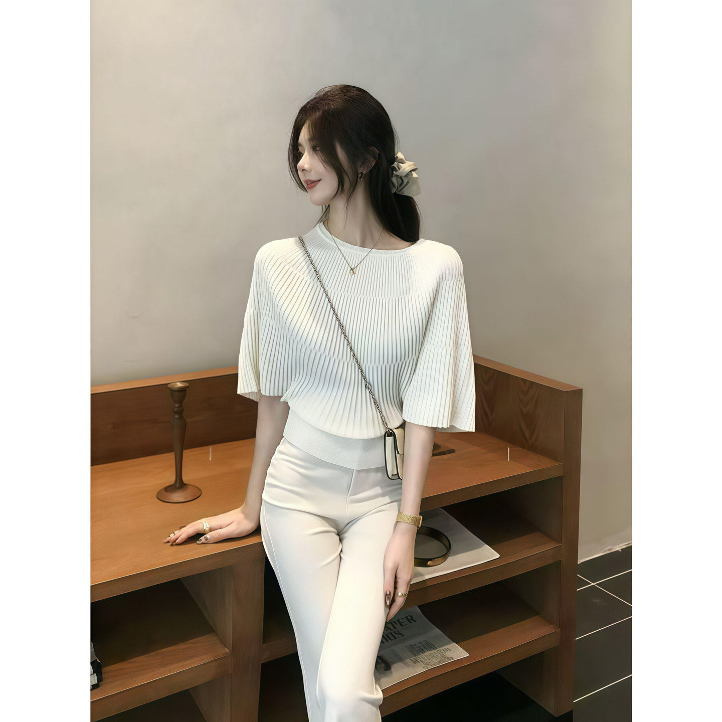 蝙蝠袖斗篷针织衫女短袖2026新款温柔名媛风巨好看的气质短款上衣图片