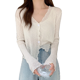 冰丝防晒衣女款2026新款夏季薄款v领针织开衫外搭罩衫空调衫上衣
