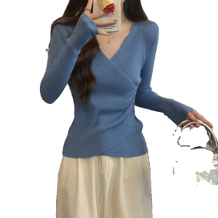 设计感小众修身紧身短款小个子毛衣女内搭秋冬长袖打底针织衫上衣