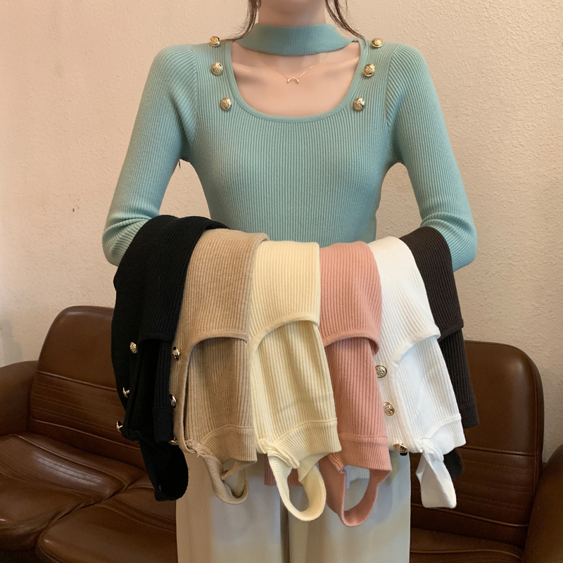 设计感小众挂脖半高领毛衣女内搭