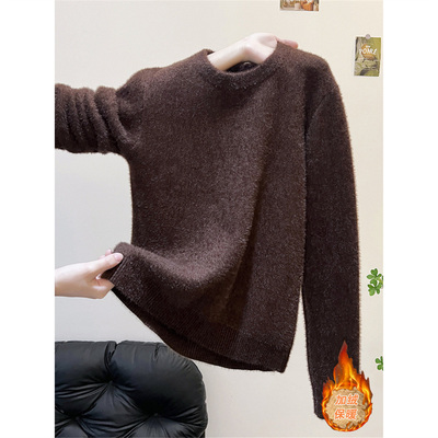 秋冬高级感可外穿加厚保暖仿水貂绒毛衣女软糯长袖打底针织衫上衣