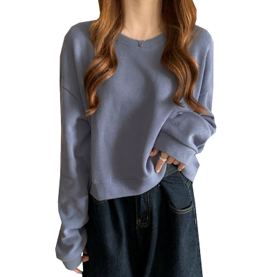 短款宽松慵懒风长袖t恤女卫衣女